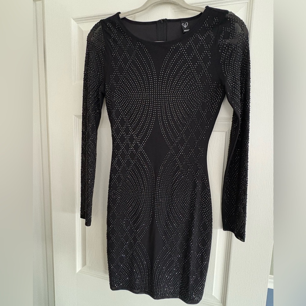 Long Sleeve Beaded Cocktail Dress